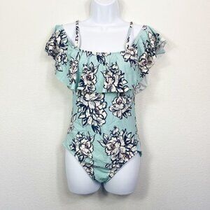 Sea Angel Ruffle Cold Shoulder One Piece Swimsuit Blue Veronica Size Medium
